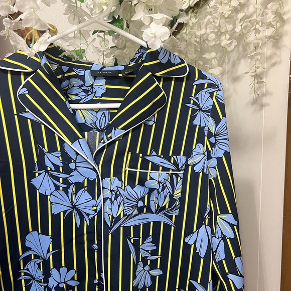 Halogen Blue and Yellow Floral Striped Blouse - Picture 2 of 6